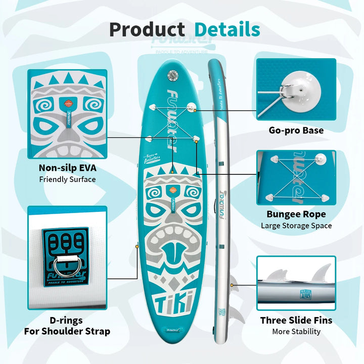 Tabla de paddle surf inflable FunWater, tabla de SUP antideslizante, tabla de paddle surf inflable de 320–385 cm para surf, yoga, pesca, turismo y deportes acuáticos