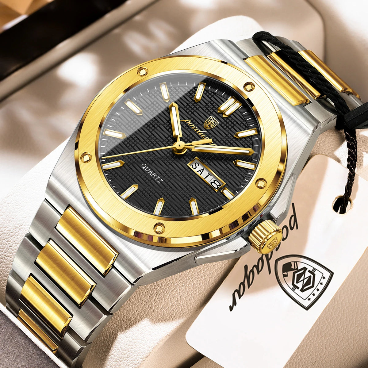 Reloj de pulsera para hombre POEDAGAR, original, de cuarzo, con fecha y día, resistente al agua, luminoso, de acero inoxidable, moderno.