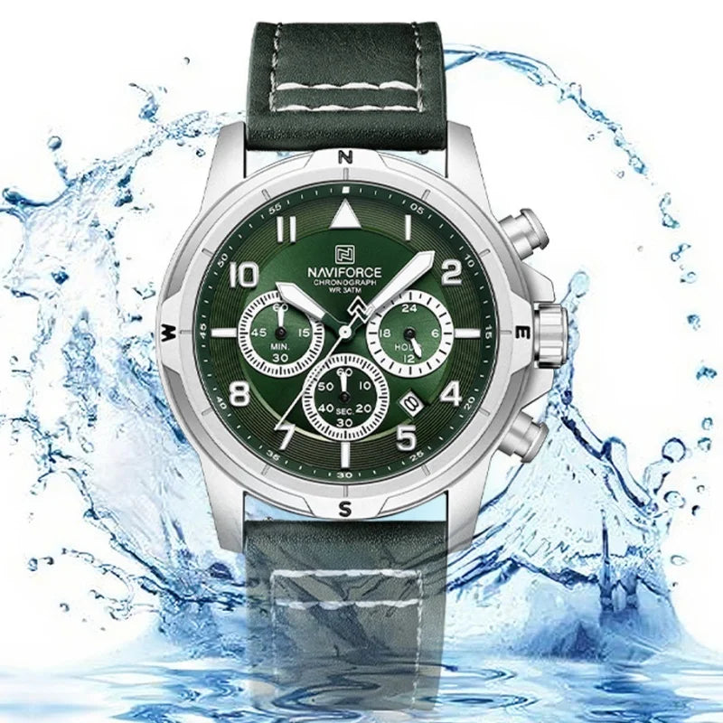 NAVIFORCE Bussiness Men Quartz Chronograph Watch 3ATM Waterproof Date Display Leather Strap Fashion Wristwatch Package Gifts