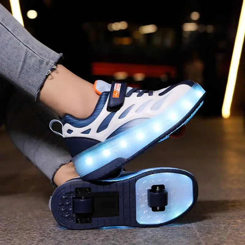 Zapatos de 2 ruedas con luces LED, patines en línea para niños y niñas, patinaje al aire libre, Parkour Runaway, talla de zapatillas 29 30 31 32 33 34 35-40