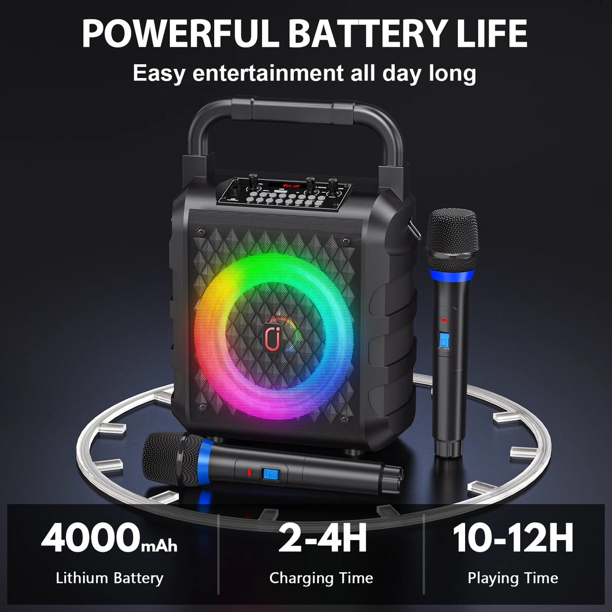 Altavoz Inalámbrico FanFun, Altavoz Bluetooth Portátil con Micrófono y Luz LED, Máquina de Karaoke, Sistema de Karaoke para el Hogar