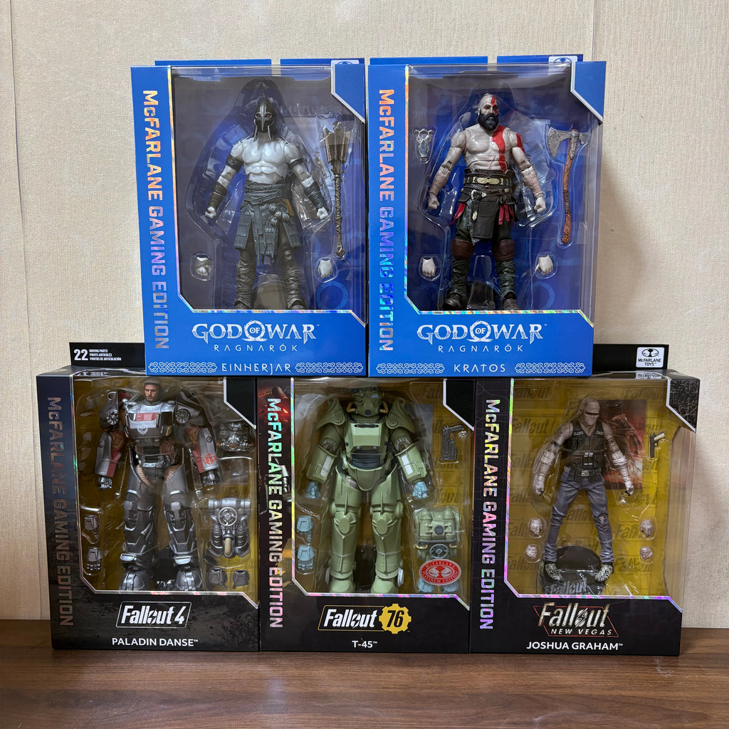 Figura de acción articulada de 7 pulgadas McFarlane Toys Kratos/Einherjar Ragnarok/Fallout Joshua Graham New Vegas/T-45/T-60 Paladin Danse