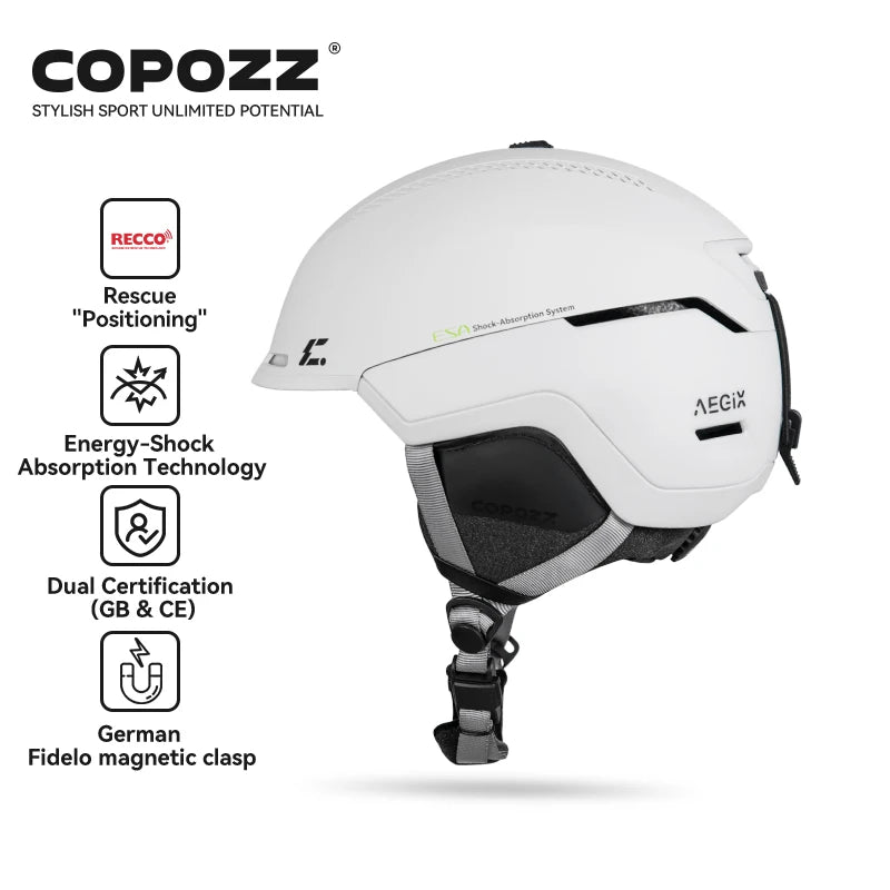 COPOZZ-casco de esquí para adultos y invierno, sistema de rescate de posicionamiento REECCO antiimpacto para exteriores, transpirable, casco de seguridad para esquí para hombres y mujeres