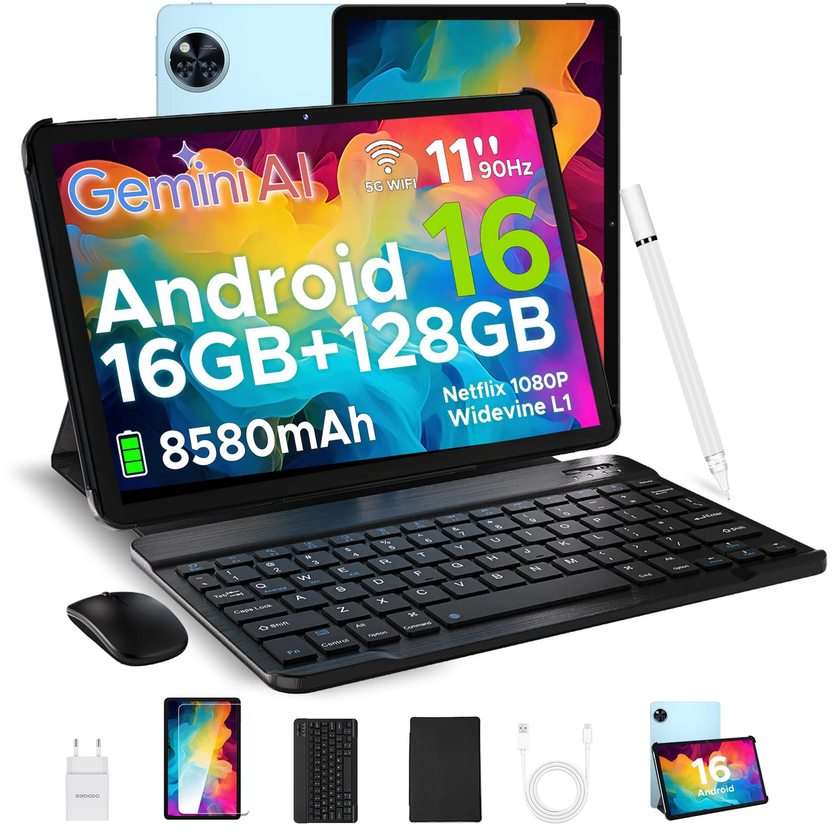 Tablet PC DOOGEE U11 con Android, pantalla ultraclara de 16 pulgadas y 90Hz, 4 GB de RAM, 128 GB de ROM, batería de 8580 mAh, altavoz dual, compatible con Widevine L1