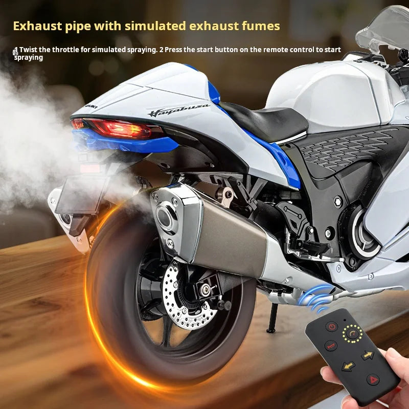 Large 1:6 Suzuki Hayabusa Super Sport Motorcycle Remote Start Alloy Simulation Sprayable Locomotive Pull Back Model Ornament