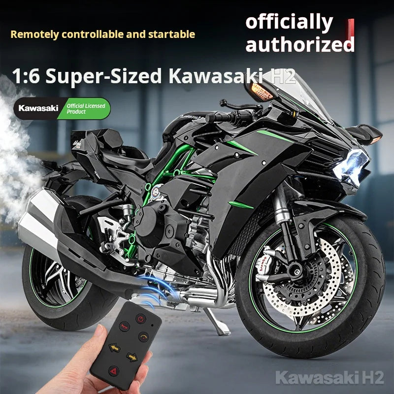 Modelo de motocicleta Kawasaki H2R a escala 1:6 con arranque remoto, rociador extragrande, aleación H2, modelo de juguete con licencia oficial