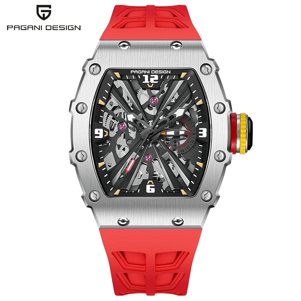 PAGANI DESIGN Nuevo Reloj de Lujo Esqueleto VH65 para Hombre Reloj de Cuarzo 42MM Correa de Caucho Cristal de Zafiro Resistente al Agua Reloj Hombre