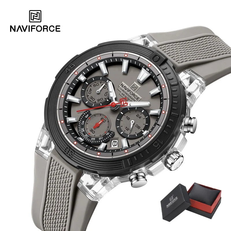 Reloj deportivo cronógrafo NAVIFORCE para hombre, cuarzo, resistente al agua 50M, reloj 24 horas, correa de silicona, reloj de moda para hombre al aire libre