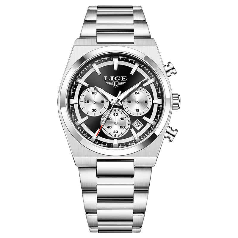 Reloj LIGE de cuarzo para hombre, de acero inoxidable, con esfera texturizada luminosa, estilo deportivo para exteriores, casual y de negocios, resistente al agua.