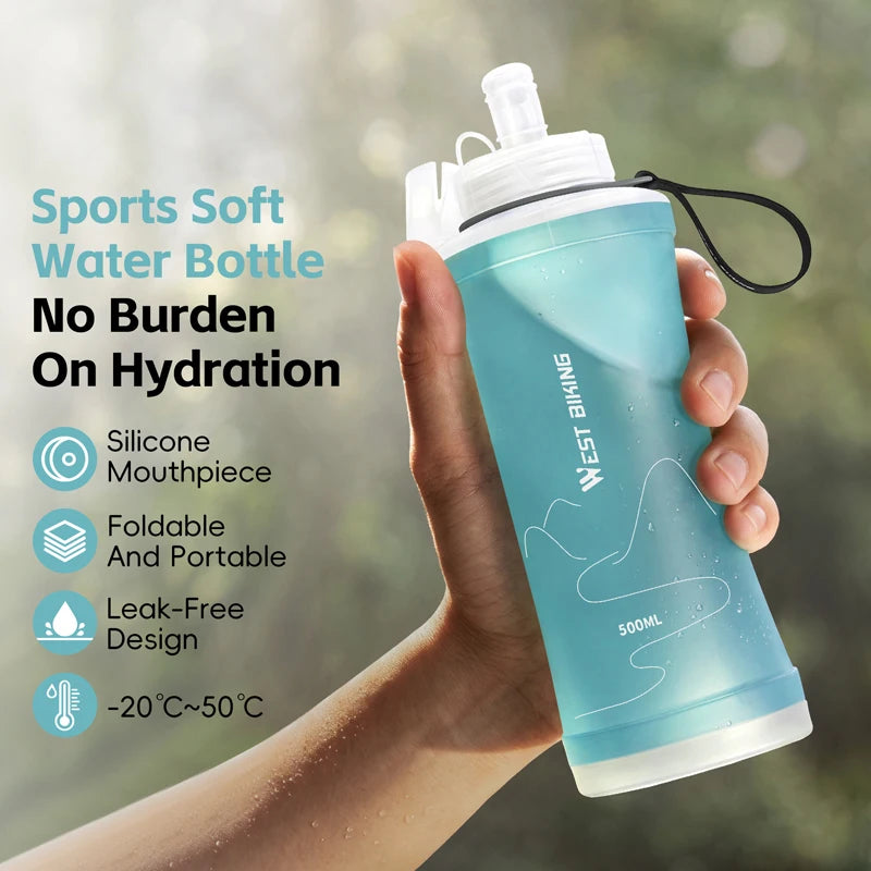 WEST BIKING Botella de agua suave para deportes, contenedor de agua plegable de TPU sin BPA para ciclismo, correr, senderismo, deportes al aire libre