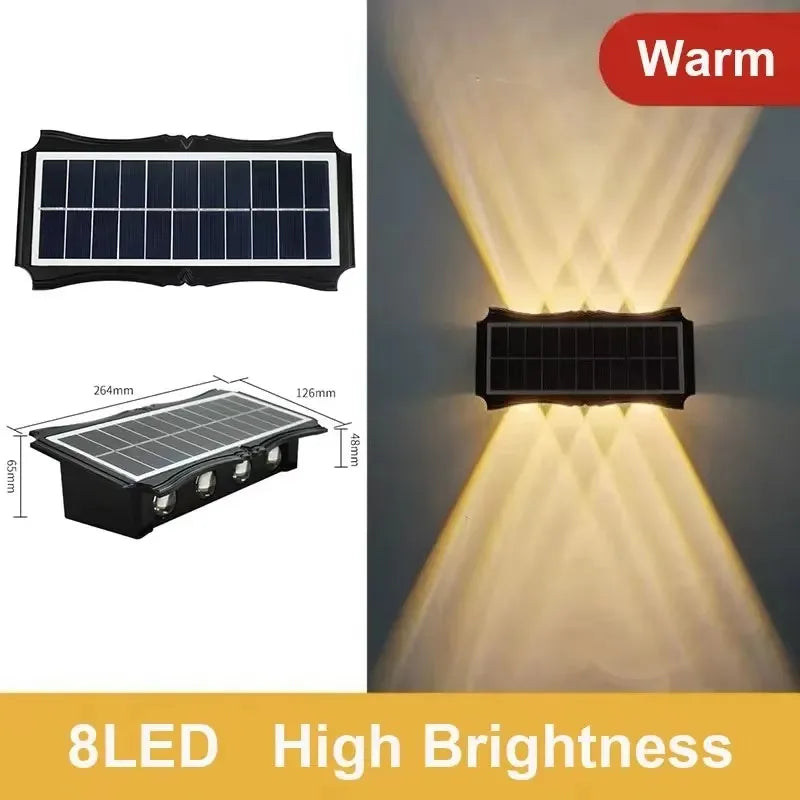 Lámpara de pared solar LED para exteriores, luz impermeable con iluminación ascendente y descendente, decoración para balcón, patio y jardín