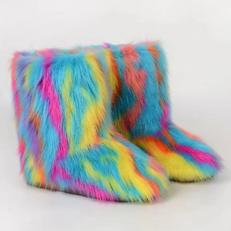 Botas de nieve mullidas para mujer, zapatos cálidos de algodón, a la moda, invierno, Y2K
