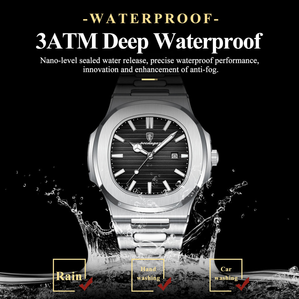 Reloj de pulsera de lujo para hombre POEDAGAR, cuadrado, con fecha, luminoso, resistente al agua, de acero inoxidable, reloj de cuarzo para hombre, estilo deportivo y de negocios
