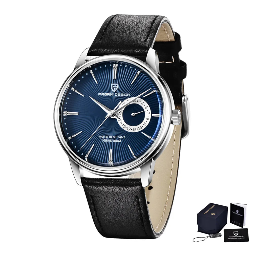 Reloj Pagani Design PD-1654 para hombre, movimiento de cuarzo japonés VH65, correa de piel, resistente al agua 30M, reloj militar de pulsera para hombre