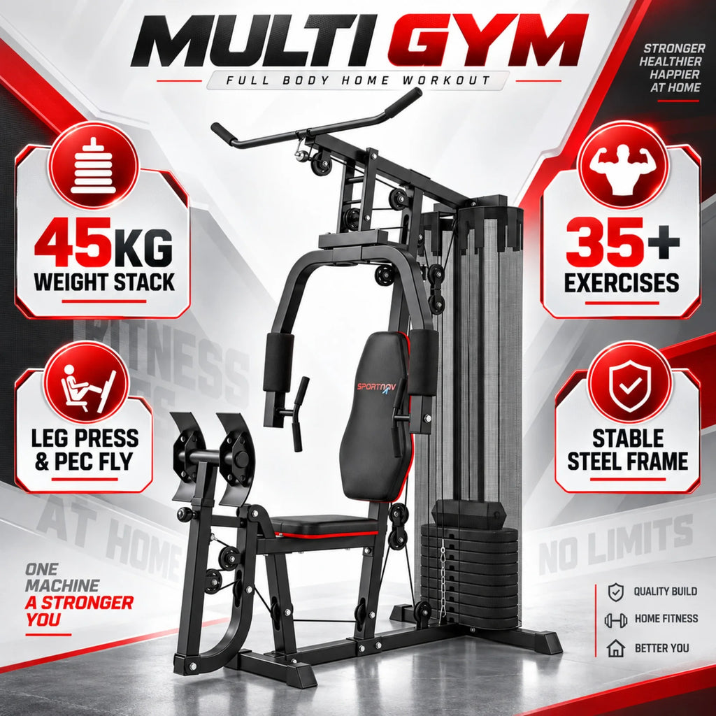 Gimnasio multifuncional con pila de pesas de 45 kg, máquina de pesas compacta para gimnasio en casa con prensa de piernas, equipo de entrenamiento de fuerza para todo el cuerpo, ideal para pecho, espalda, brazos y piernas, e