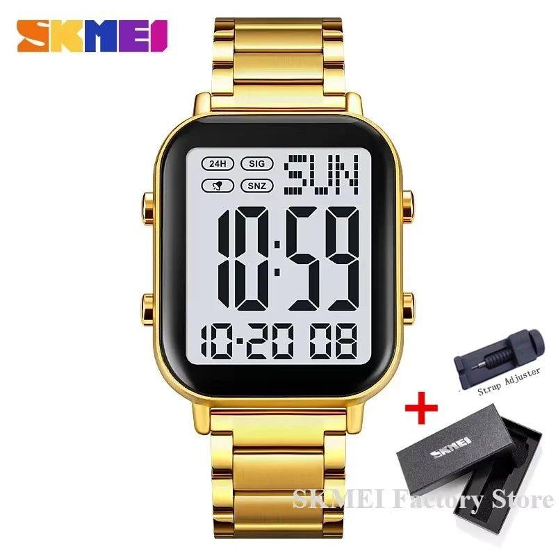 SKMEI 2259 Luxury Waterproof Sport Electronic Mens Wristwatch EL Display Stainless Steel Digital Watch for Men 1859 Reloj Hombre