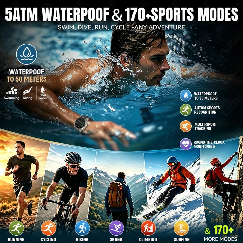 2026 GPS Smart Watch Men 5ATM Waterproof 170+ Sports Offline Map Compass Altimeter AMOLED Bluetooth Call Outdoor Smartwatch Man