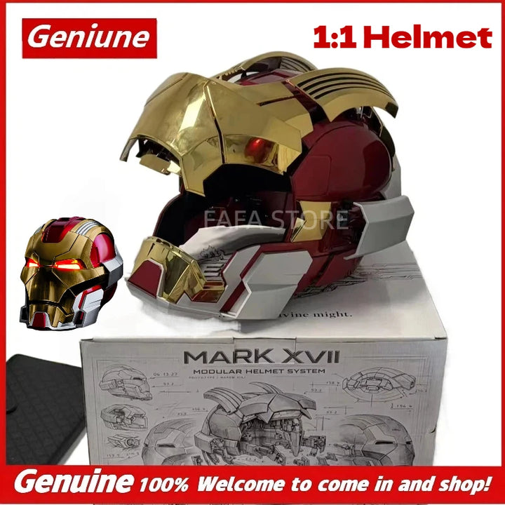 Nuevo Casco Iron Man Mk17 con Control por Voz, Portátil, Transformable, Control en Inglés, Altavoz Bluetooth Jarvis con Efecto de Pulverización