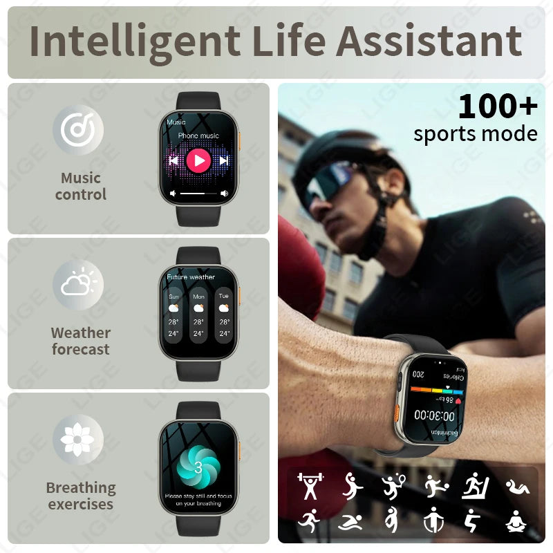 Reloj inteligente LIGE AMOLED para hombre, pantalla de 2.04, llamadas Bluetooth, monitor de salud, resistente al agua IP68, reloj inteligente deportivo para mujer, nuevo para Android iOS