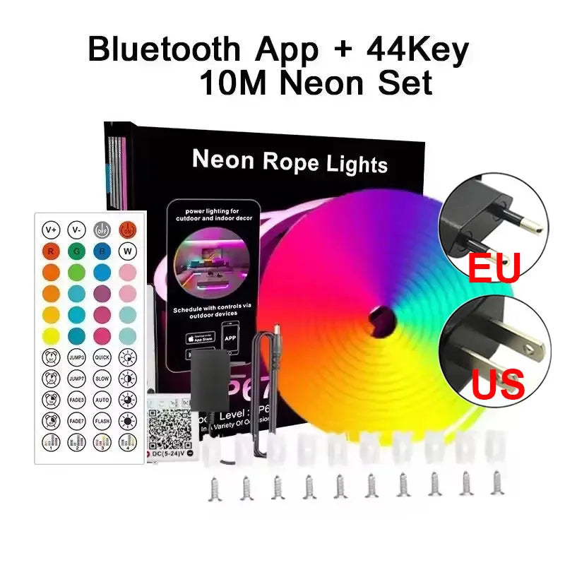 Neon Rope Light 24V 5M 10M 15M 20M 30M Rgb Bluetooth Neon Led Strip Light Outdoor Waterproof Multicolor Neon Flexible Diode Tape