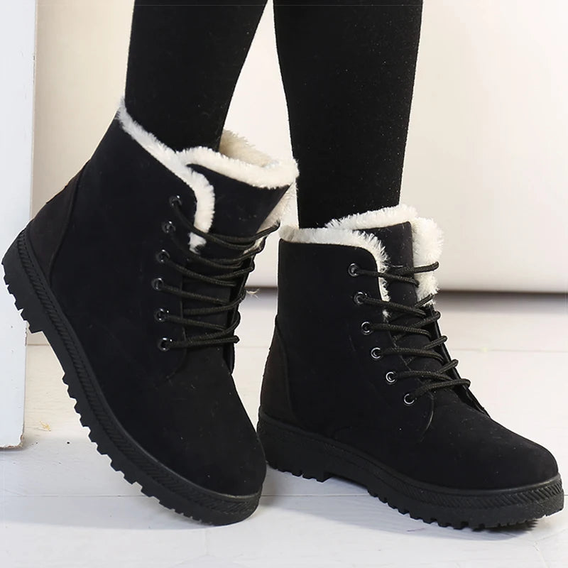 Botas de invierno para Mujer, Botas de tacón bajo con piel, zapatos cálidos de invierno, Botas de nieve para Mujer, Botas tobilleras para Mujer, calzado de invierno para Mujer