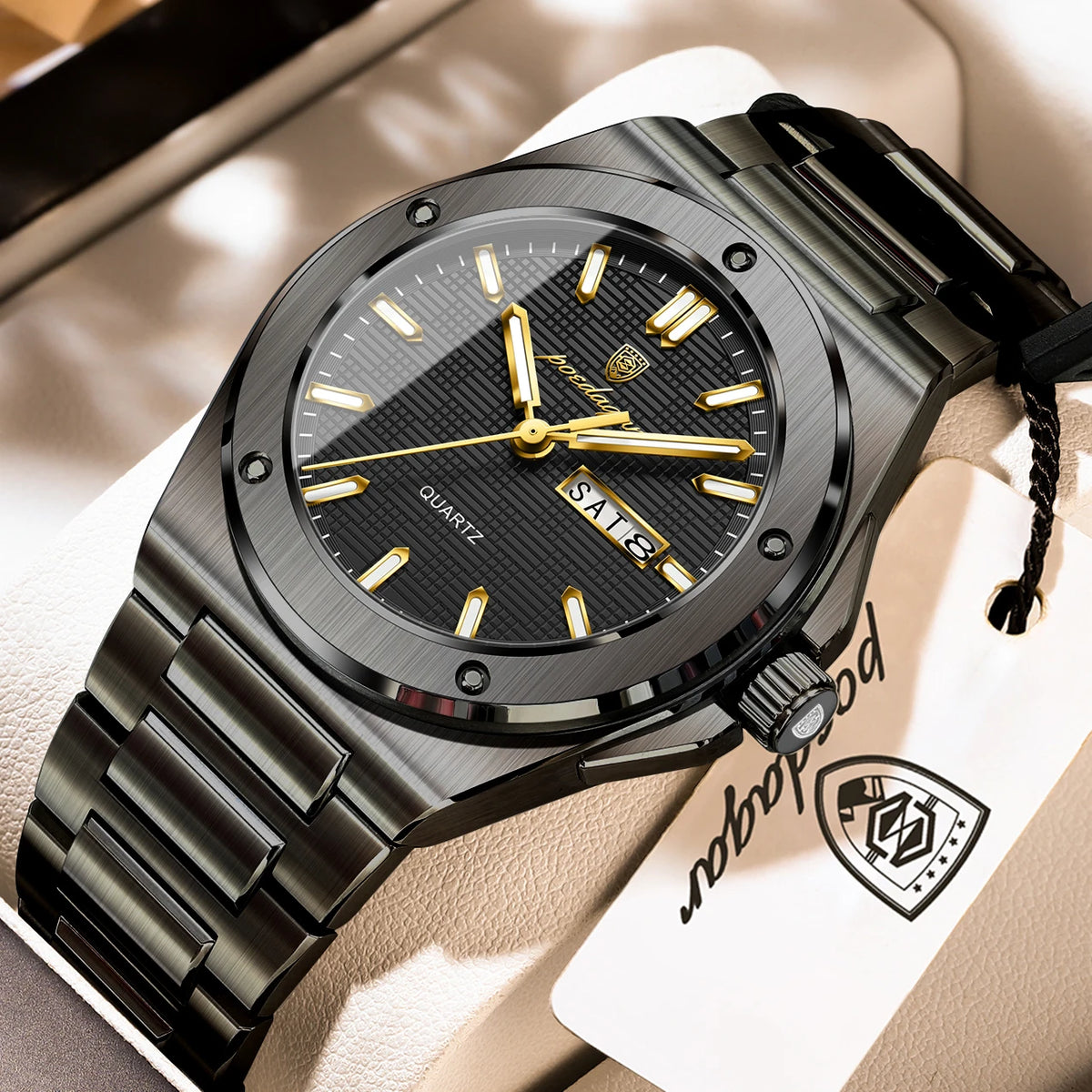 Reloj de pulsera para hombre POEDAGAR, original, de cuarzo, con fecha y día, resistente al agua, luminoso, de acero inoxidable, moderno.