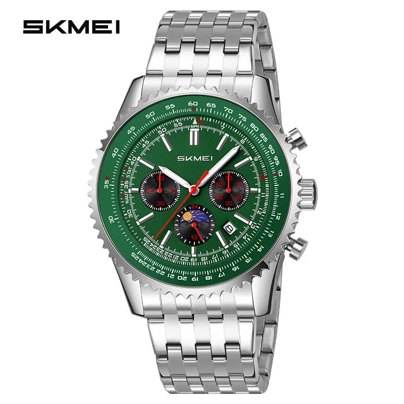 Reloj SKMEI 9348 para hombre, marca de lujo, fase lunar, cronógrafo resistente al agua, reloj de cuarzo para negocios, estilo masculino