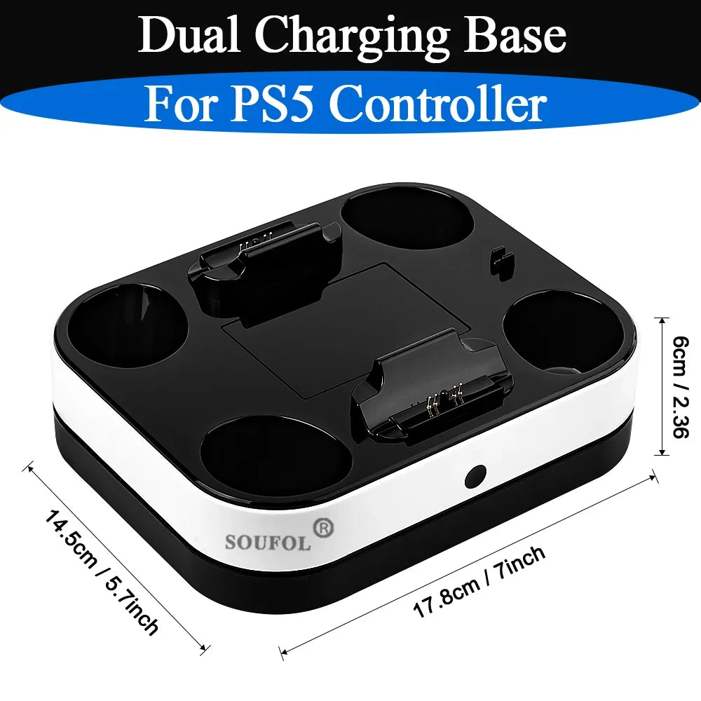 Base de carga doble de alta calidad para PS5 con cable, indicador LED, estación de acoplamiento de soporte de carga para accesorios de mando de PS5