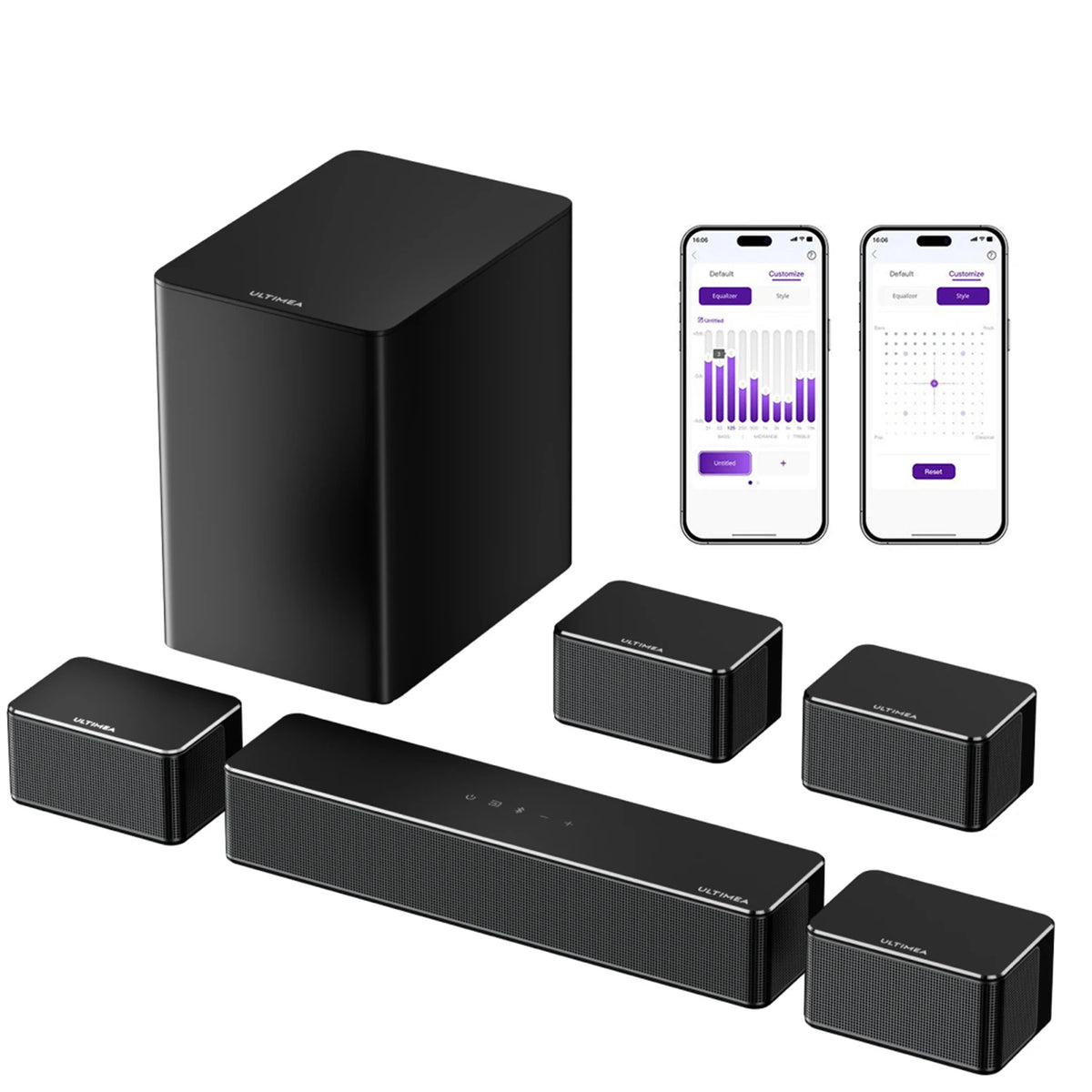 Barra de Sonido Envolvente ULTIMEA 7.1, Sistema de Sonido Envolvente Virtual 3D con Subwoofer, 2 Altavoces Traseros, Altavoces para TV de Cine en Casa, Negro