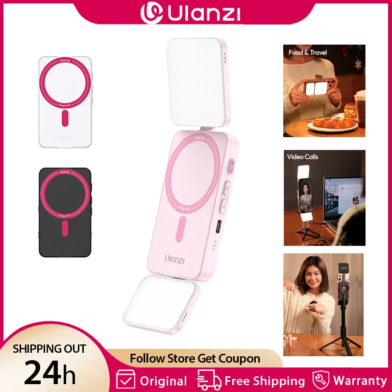 Ulanzi GL01 Luz de Relleno Magnética Ajustable de Doble Cara para iPhone 17 y Android, Luz de Selfie con Atenuación 2700-6500K para Vlog en Vivo