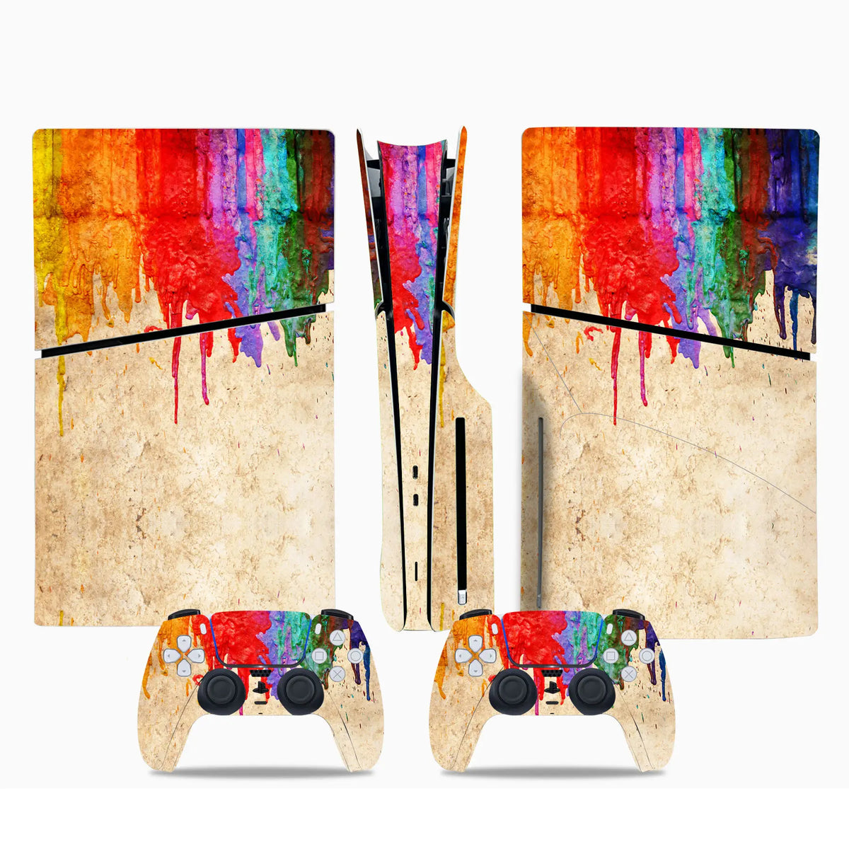 Adhesivo de vinilo para consola PS5 Slim con lector de disco y 2 mandos, cobertura completa