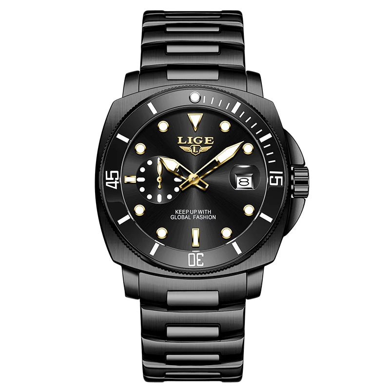 Reloj LIGE moderno para hombre, resistente al agua, luminoso, con calendario, de acero inoxidable, reloj de cuarzo para hombre, estilo deportivo y de negocios + caja