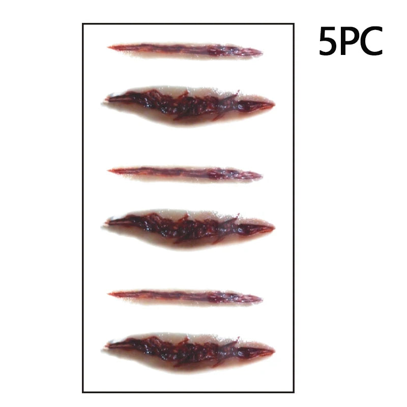 5/10 Uds. Pegatinas de tatuaje temporal de cicatriz de Halloween, tatuaje facial de coágulo de sangre roja, regalos de Cosplay impermeables para hombres y mujeres, decoración de fiesta