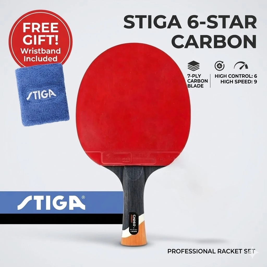 Raqueta de Tenis de Mesa STIGA 3/4/5/6 Estrellas CARBOTable, Paleta de Ping Pong para Ataque Rápido Avanzado, Gomas Antideslizantes con Puntos en el Interior