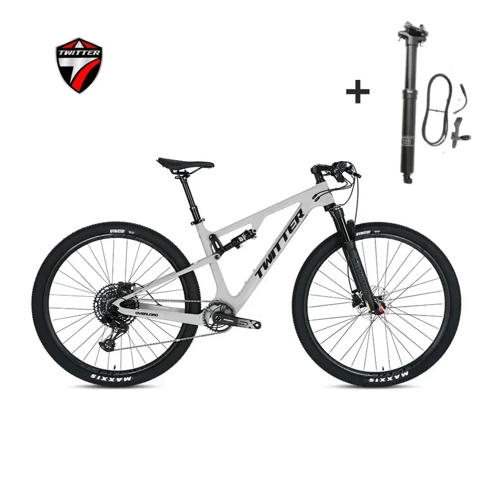 Bicicleta de montaña de fibra de carbono TWITTER OVERLORD M6100-12S con freno de disco hidráulico, doble suspensión y tubo de asiento con suspensión