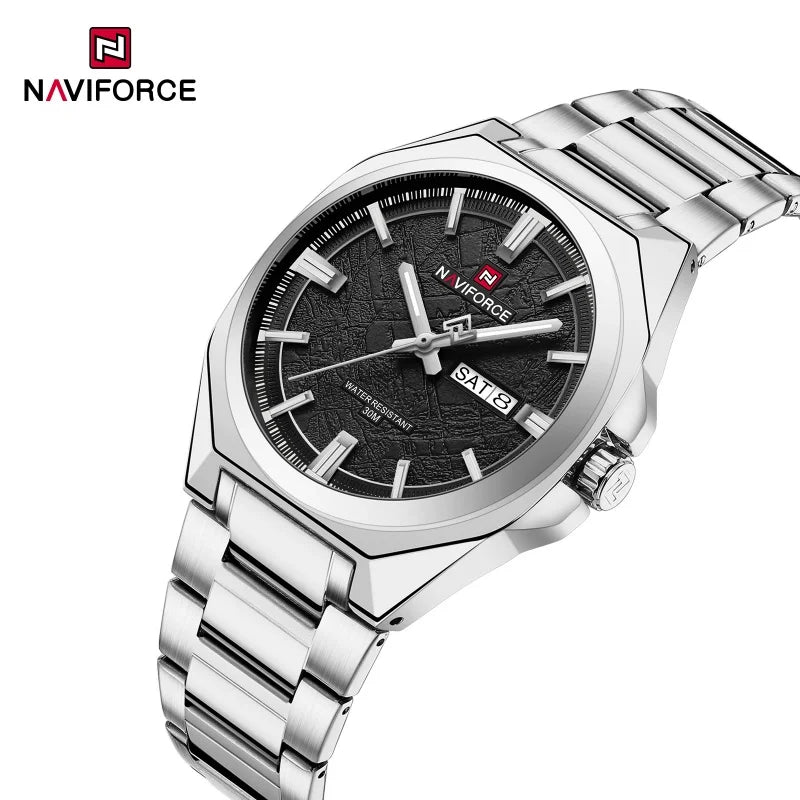 Reloj NAVIFORCE nuevo para hombre, resistente al agua 3ATM, cuarzo, luminoso, con fecha, acero inoxidable, para actividades al aire libre y negocios, modelo 2026
