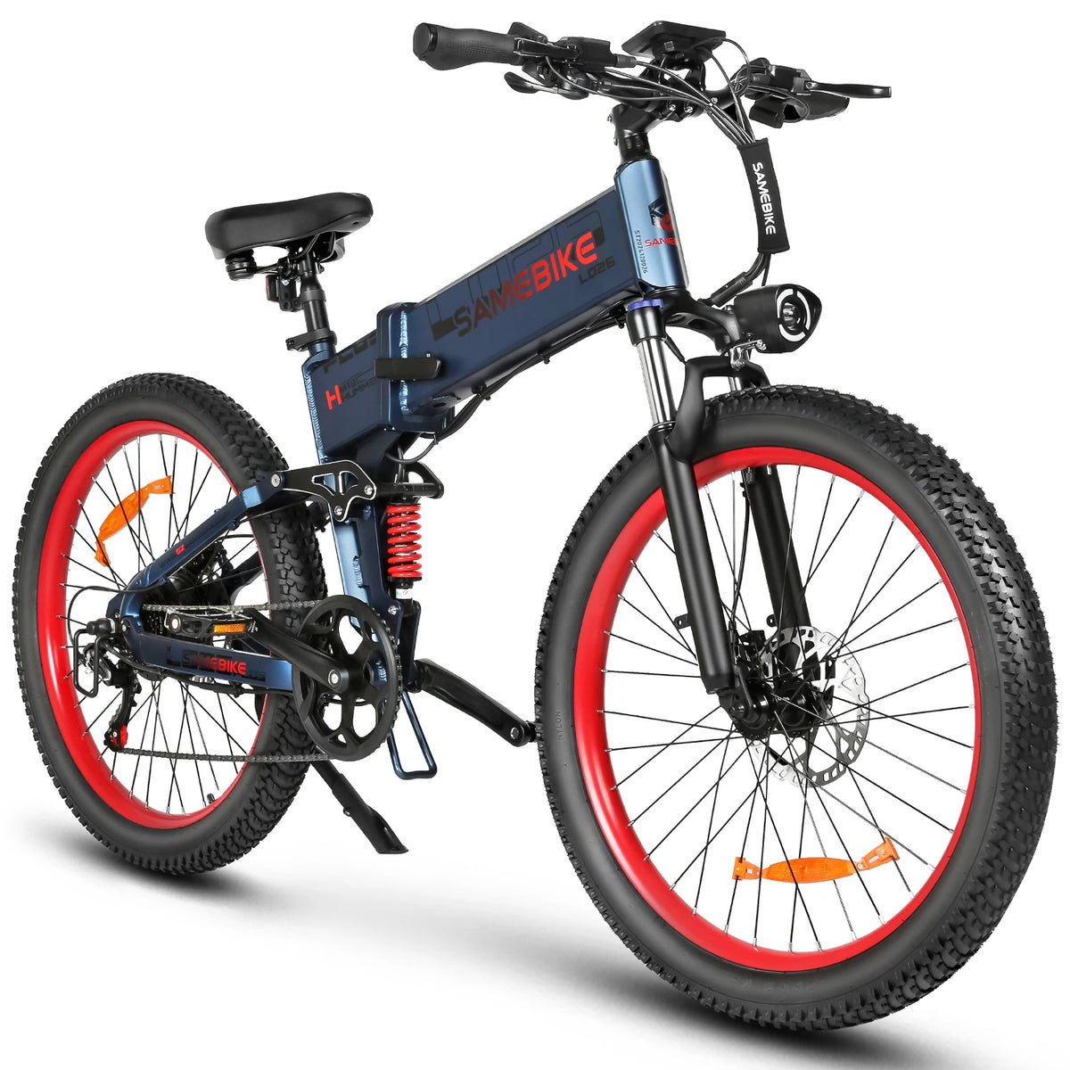 Electric Bike SAMEBIKE LO26 PLUS 26" Aluminum 6061 Quad-Link Reverse Suspension Folding Frame,, 48V/15Ah Li-Battery, 7-Speed Shimano Gears, Color LCD Display / USB, Throttle/PAS, 750LB Dual Suspension, Hydraulic Disc Brakes,