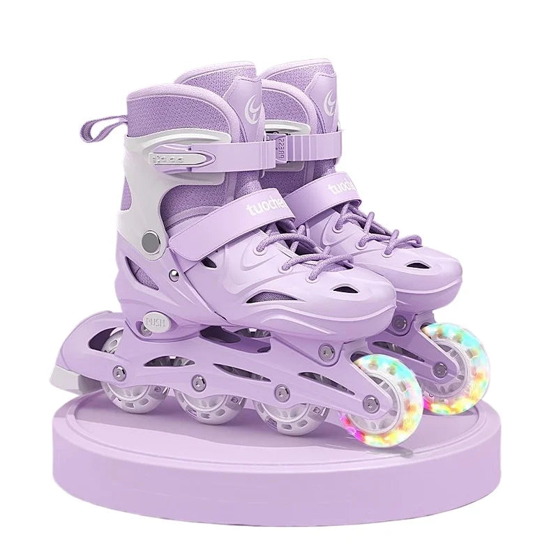 Patines en Línea Ajustables para Niños y Niñas con Ruedas LED Intermitentes, Patines de Ruedas para Principiantes con Freno Seguro, Zapatos de Entrenamiento para Exteriores, Regalo