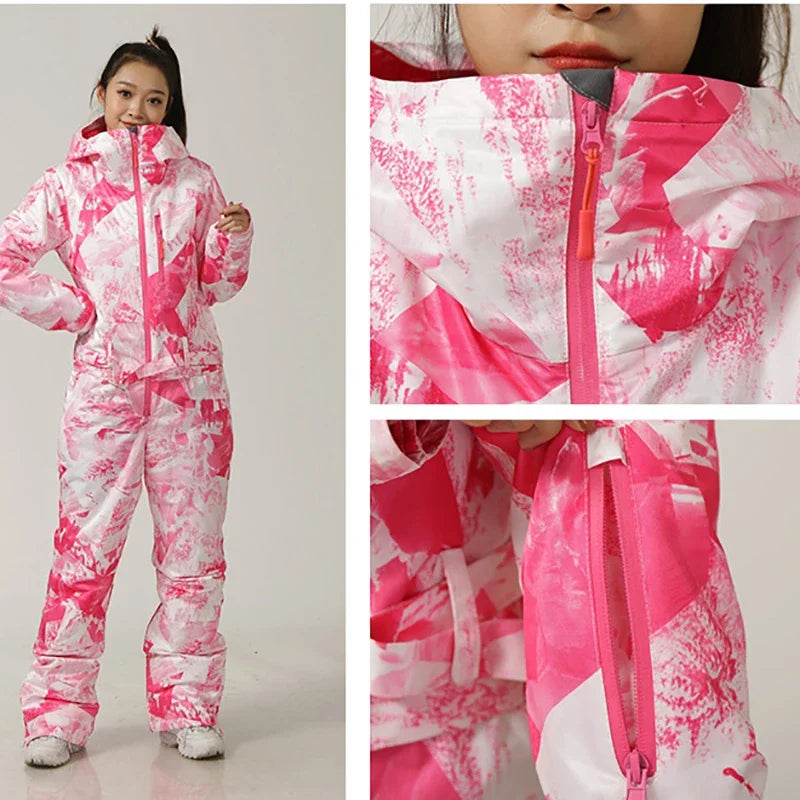 Conjunto de esquí de una pieza para mujer, Mono de esquí para deportes al aire libre, chaqueta de Snowboard, mono cálido, ropa impermeable, monos con capucha