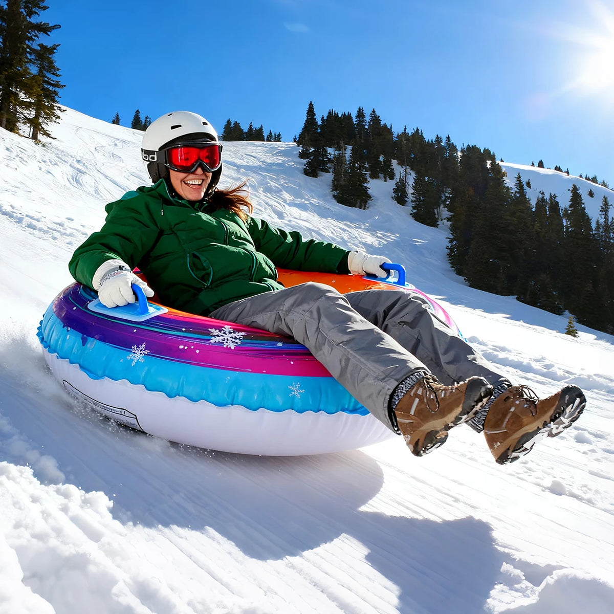 Trineo de nieve grande inflable para niños y adultos, trineos de fondo duro resistentes y gruesos con asas, 1 ud.