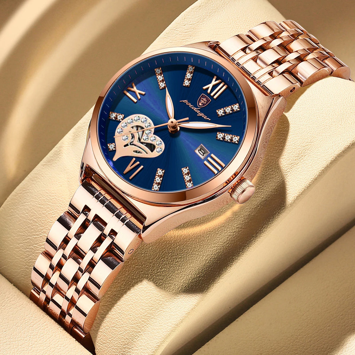 POEDAGAR Reloj de pulsera de lujo para mujer, resistente al agua, luminoso, con fecha, de cuarzo, elegante, para dama