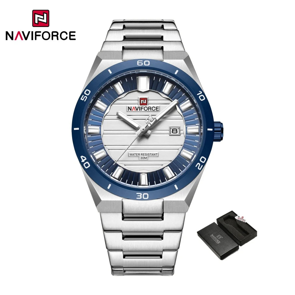 Reloj de cuarzo para hombre NAVIFORCE, original, resistente al agua, reloj de pulsera para hombre, correa de acero, cuarzo, visualización de fecha, luminoso, reloj de moda para hombre