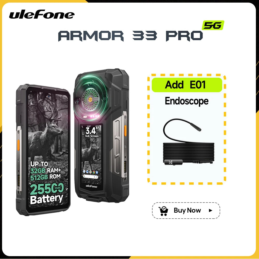 Teléfono resistente Ulefone Armor 33 Pro 5G, smartphone Android 14, 6.95", 120Hz, hasta 32GB+512GB, 25500mAh, NFC, carga de 66W, altavoz potente