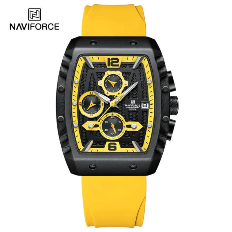 Reloj de cuarzo multifunción para hombre NAVIFORCE, deportivo, resistente al agua, con correa de silicona, calendario y cronógrafo, modelo NF8025