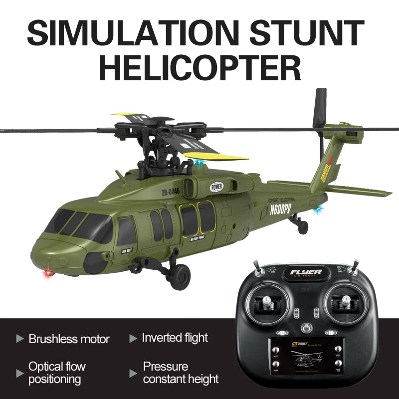 Helicóptero RC K200 UH-60 Simulación Black-Hawk de 6 Canales, 2.4G, Control Remoto Acrobático, Retención de Altitud y Posicionamiento de Flujo Óptico, RTF