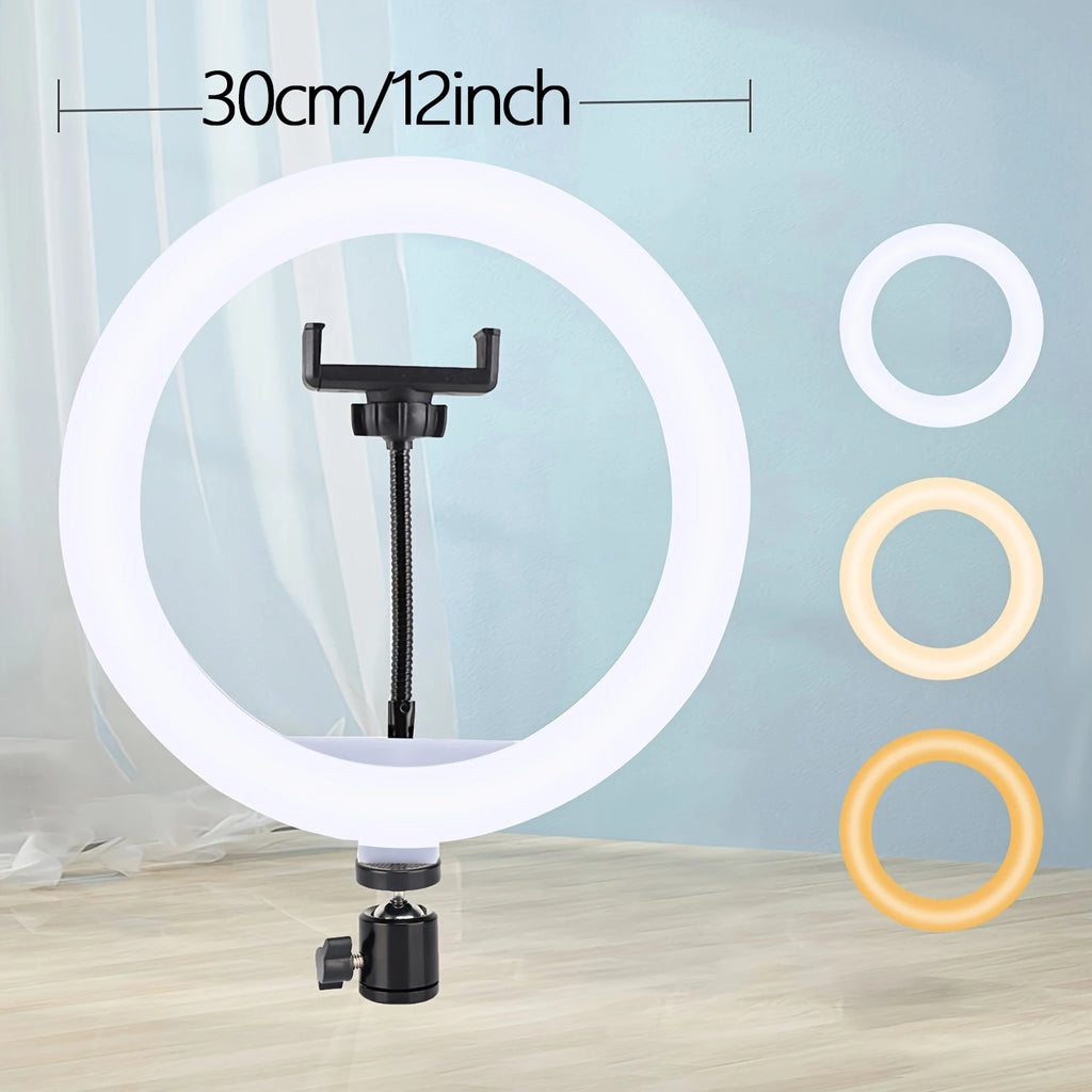 Aro de Luz LED para Selfies con 3 Modos de Brillo Ajustables, Luz de Fotografía Equipada con Trípode de 110 cm, Adecuado para Video Móvil