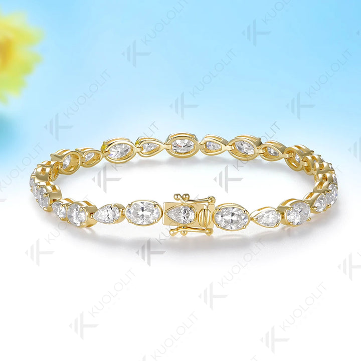 Kuololit - Brazalete Personalizado con Moissanita Ovalada de 10.5CTW para Mujer y Hombre, Oro Amarillo de 14K, 10K, 585, para Regalos de Joyería de Navidad y Fiestas