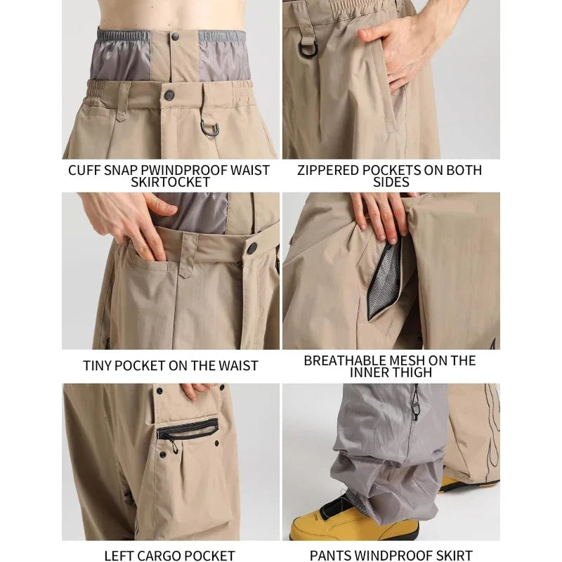 Nuevo GSOU SNOW reflectante llama gráfico hombres holgados Snowboard pantalones de invierno mujeres nieve impermeable Cargo snowboard pantalones de esquí