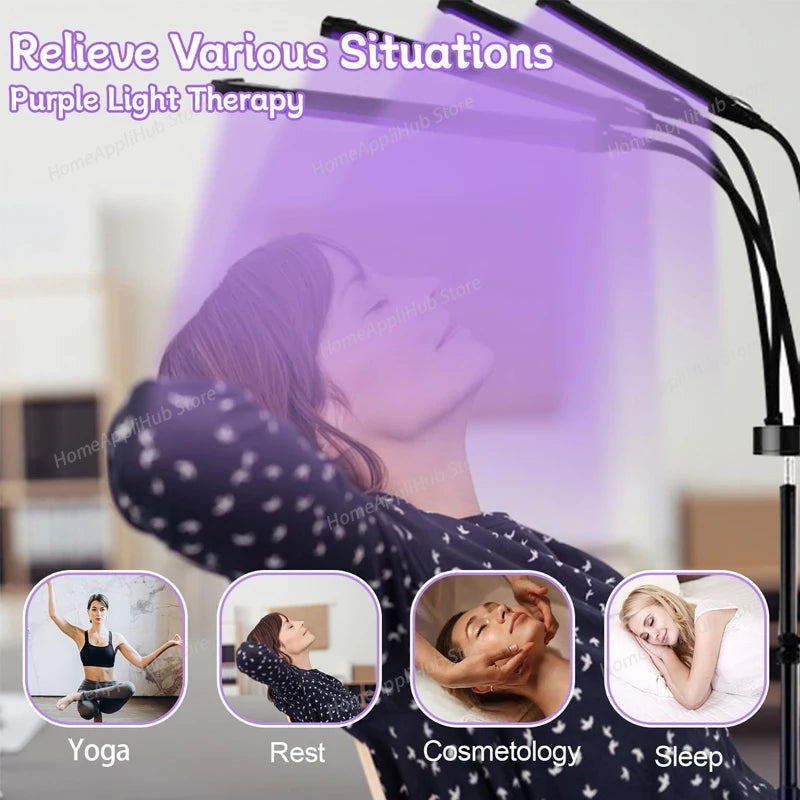 Lámpara de bronceado de 4 cabezales Máquina de bronceado UV de 60 W 360 °   Rotación 432 LED Luz púrpura Longitud de onda 460 nm y luz bronceadora de solario de 490 nm