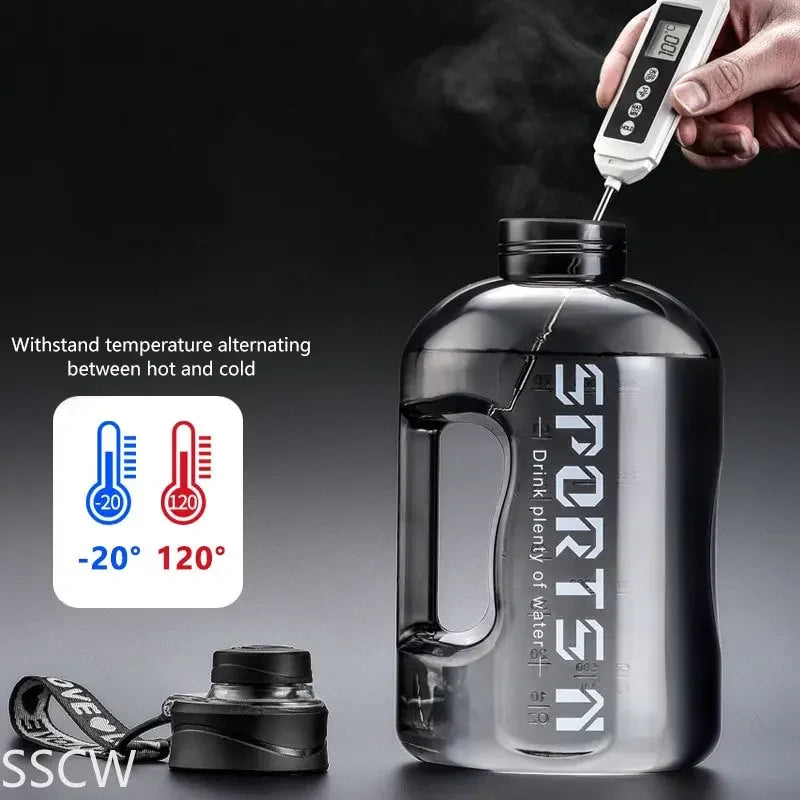 Botella Deportiva de Gran Capacidad con Correa, Resistente a Altas Temperaturas, Vaso de Plástico con Pajita, Botella de Agua Portátil para Estudiantes